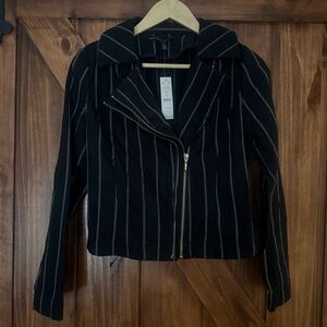 NWT White House Black Market Black and White Striped Moto Jacket 4